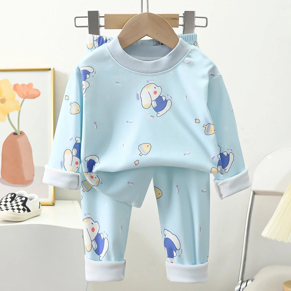 Kids' Cartoon Print Cotton Pajama Set – Long Sleeve Two-Piece Sleepwear