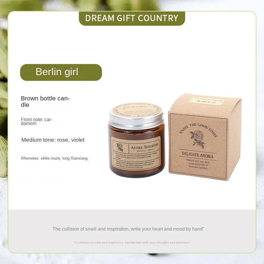 Hand-Poured Soy Wax Aromatherapy Candle in Amber Glass Jar