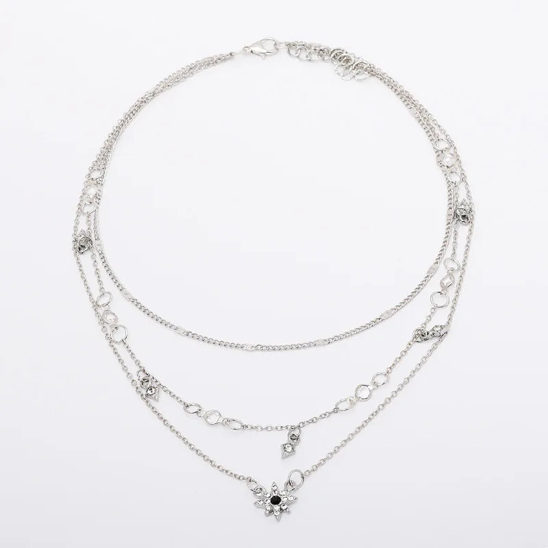 Layered Crystal Heart & Star Pendant Necklace