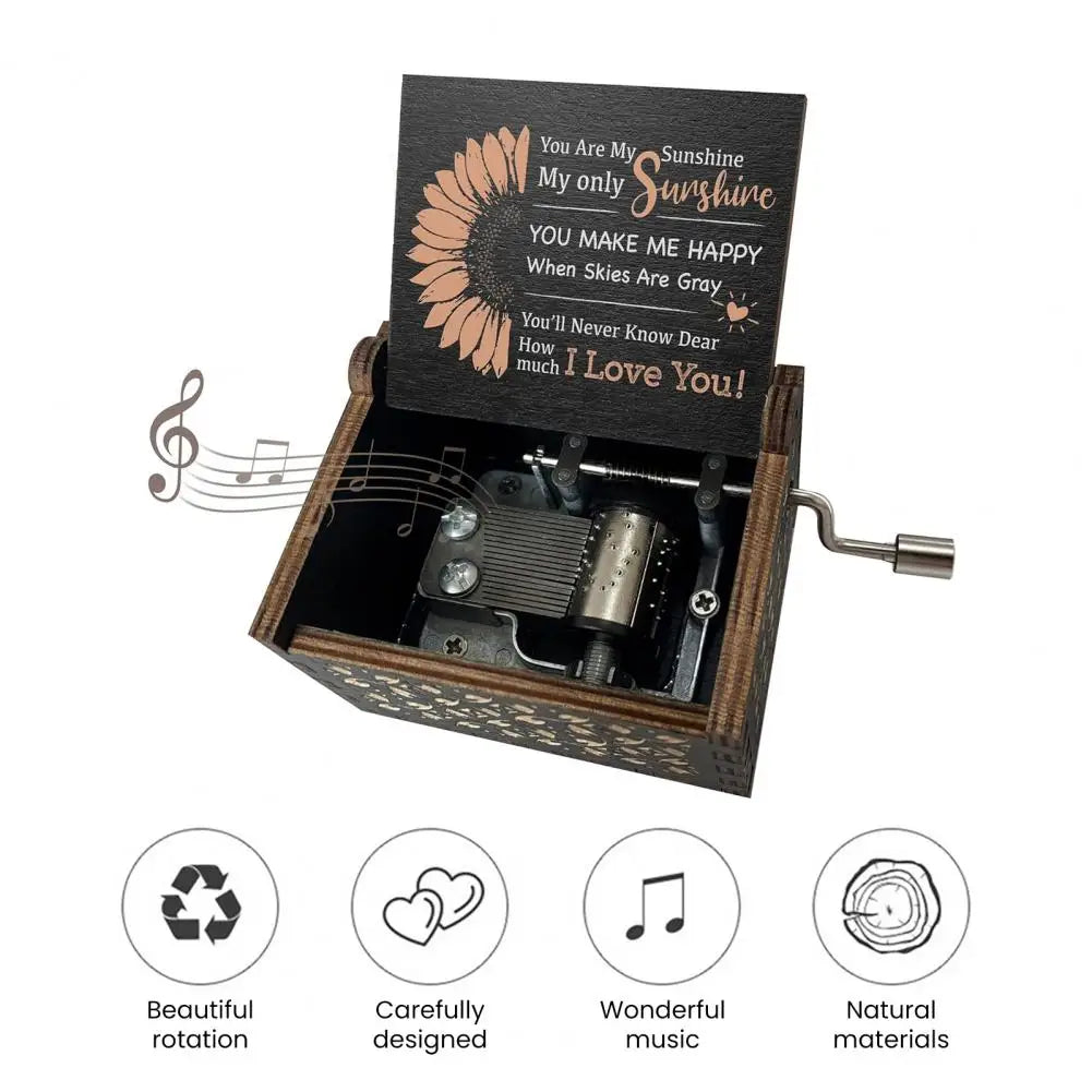 Hand-Cranked Wooden Music Box - 'You Are My Sunshine' Melody