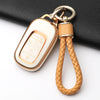 A beige anti-scratch TPU protective case for a Honda key fob attached to a leather strap.