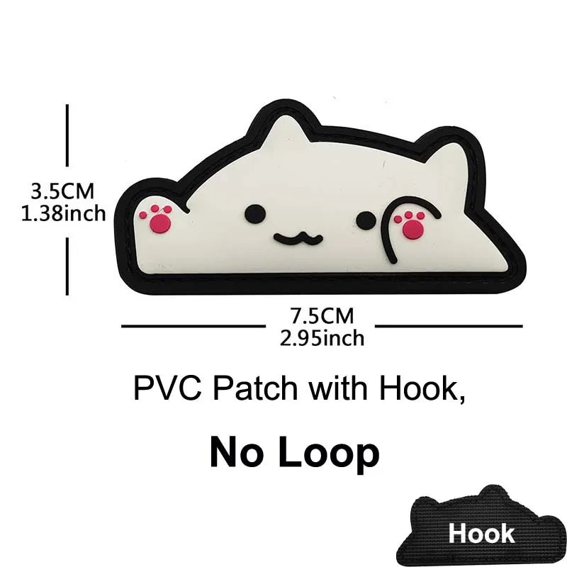 Funny Cat Face PVC Morale Patch with Hook-and-Loop Backing