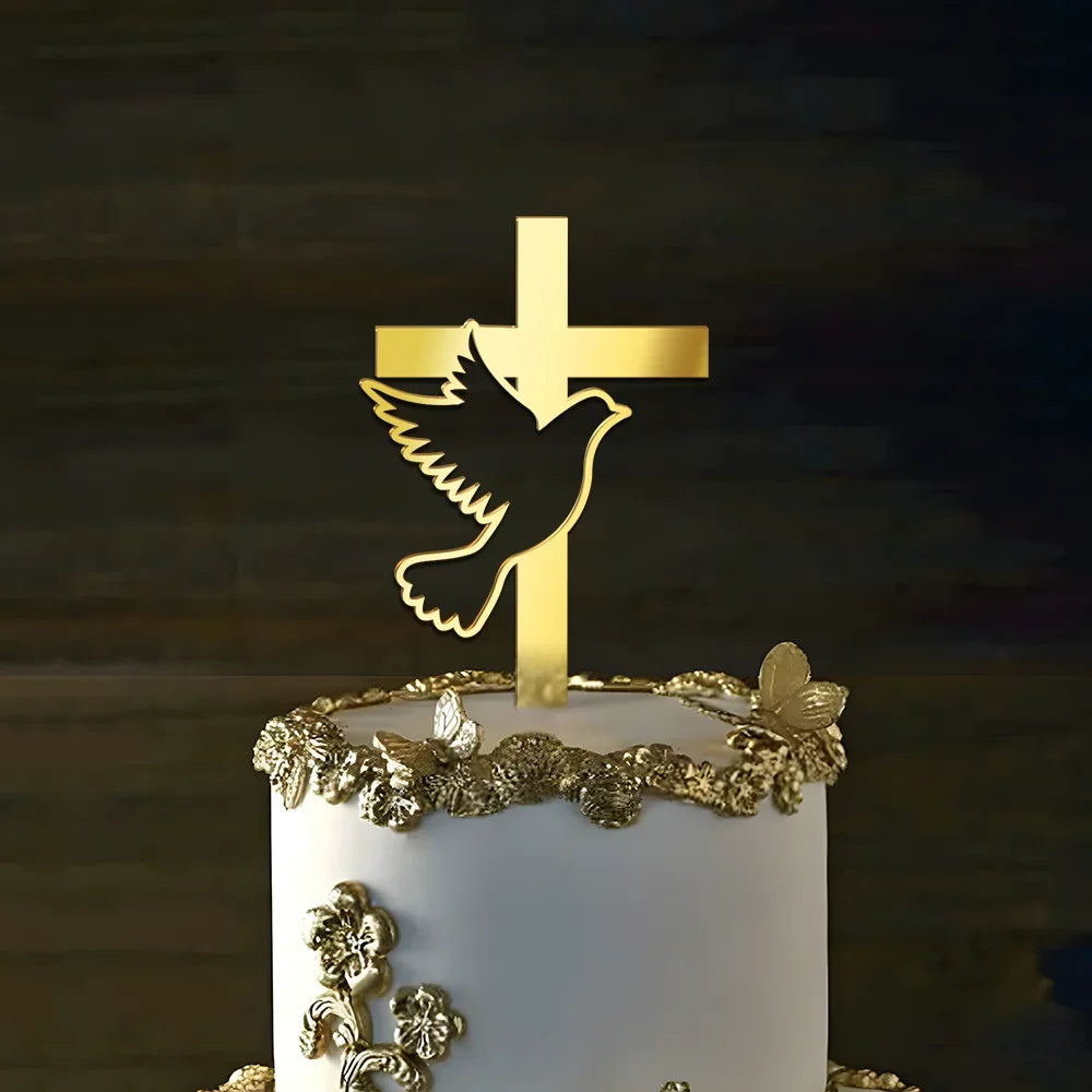 Elegant Gold Acrylic Cross Cake Toppers for Religious Celebrations