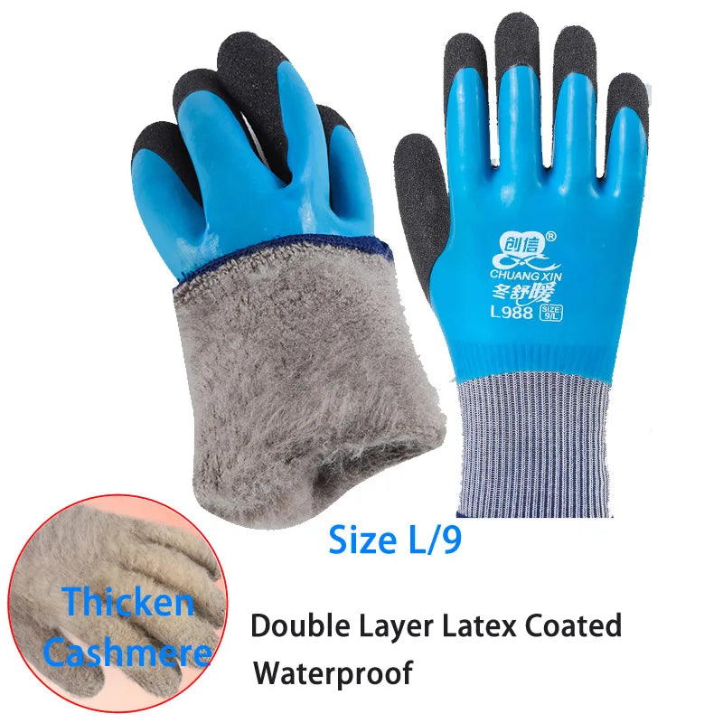 Winter Waterproof Thermal Work Gloves with Anti-Slip Latex Grip