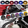 A collection of ten M6 fender washer bolts in various colors including black, red, purple, blue, and gold aluminum alloy.