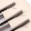 Stainless steel serrated lace scissors showing different blade sizes labeled 7 mm, 5 mm, and 3 mm