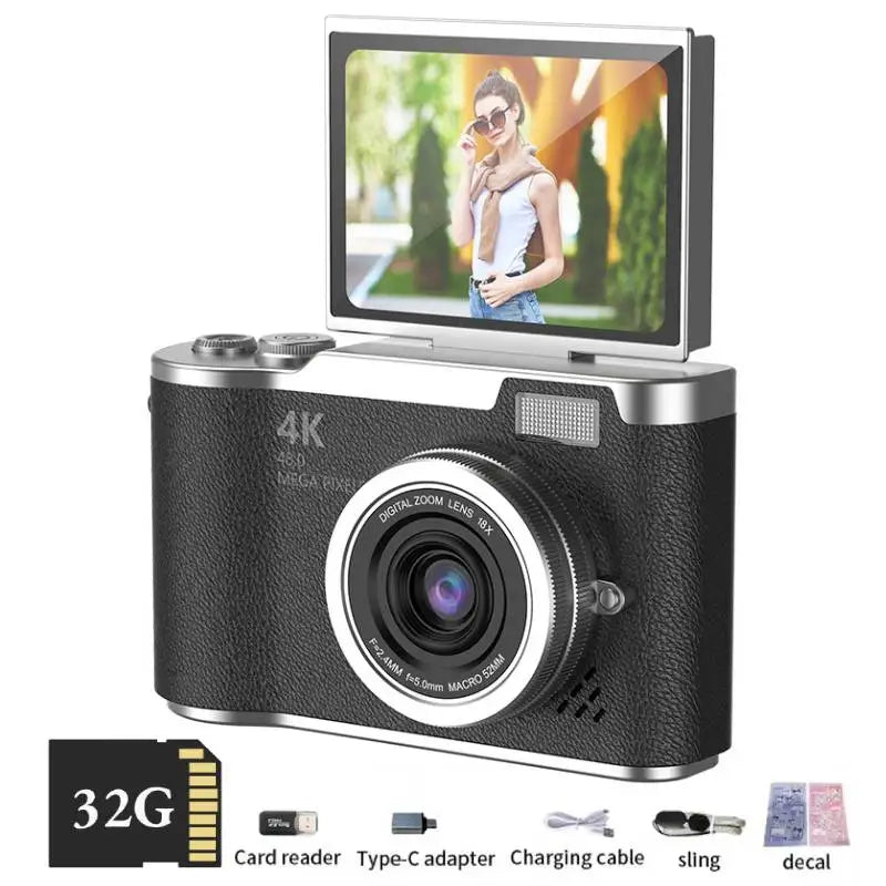 4K Digital Camera with 2.4-Inch Flip Screen and 48MP Sensor