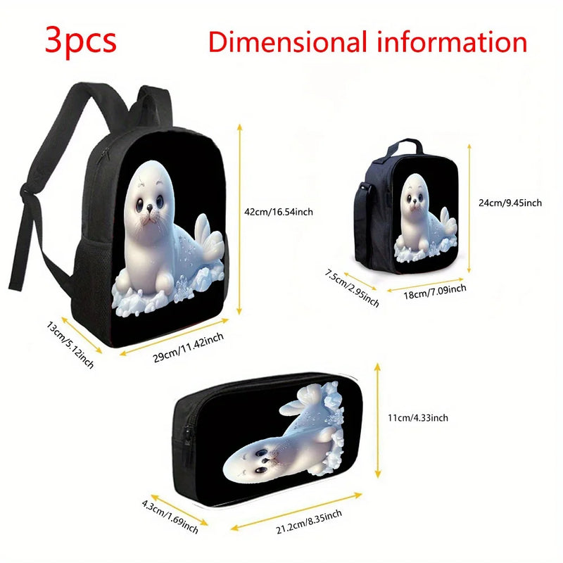 Trendy 3-Piece Backpack Set with Lunch Bag and Pencil Case