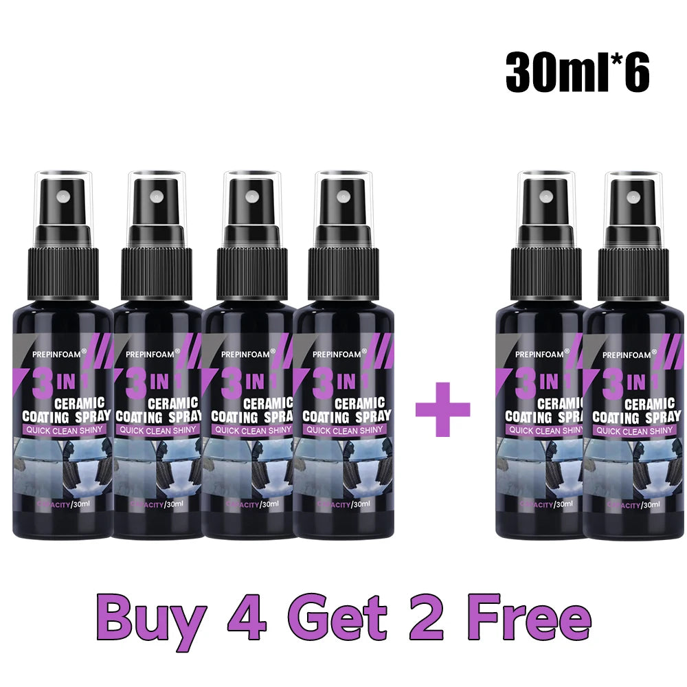 Six bouteilles de spray de revêtement céramique pour protection automobile avec une offre achetez-quatre-en-prix-deux-gratuit