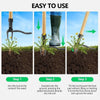 Three steps show how to use a No-Bend Standing Weed Puller by inserting the tool into the ground and uprooting weeds.
