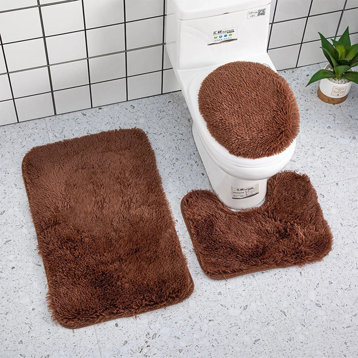 Plush Chenille Bathroom Rug Set with Non-Slip Backing