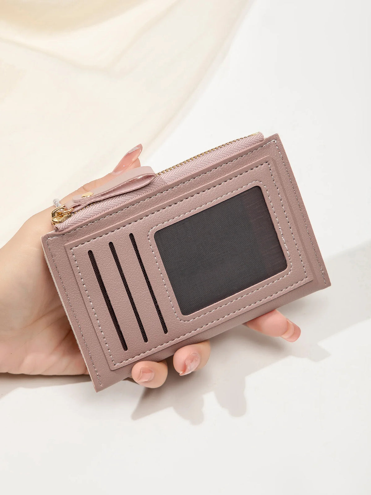 Slim Leather Card Holder Wallet with Secure Zipper