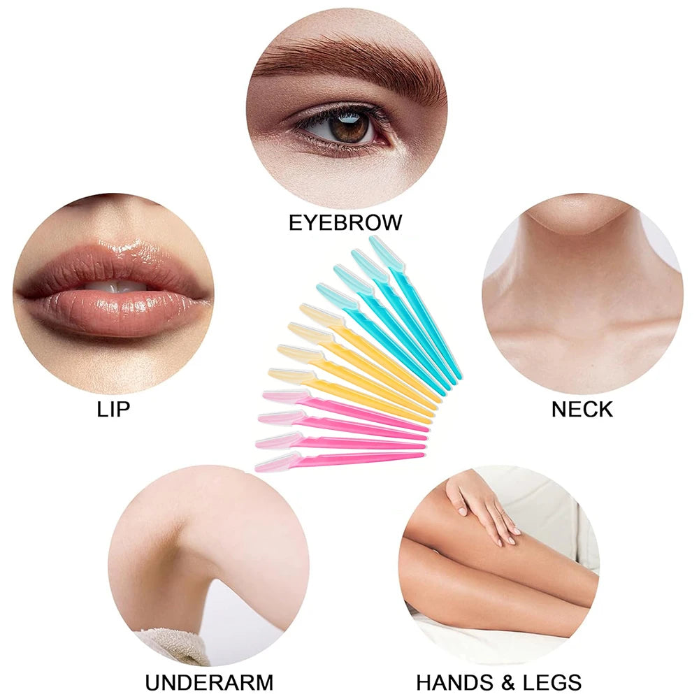 A collection of precision tools for facial grooming including eyebrow, lip, neck, underarm, and hands & legs.
