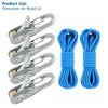 Set of four heavy-duty metal tensioners and two blue reflective nylon ropes
