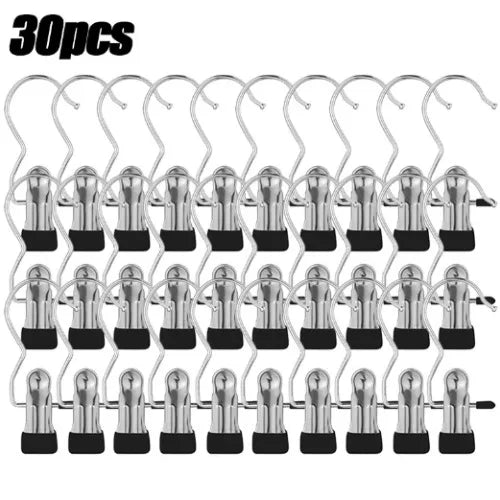 30 pieces of stainless steel clothespins with hooks for space-saving laundry drying