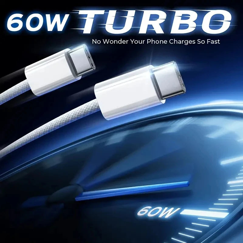 60W USB-C Fast Charging Cable with Braided Nylon Design