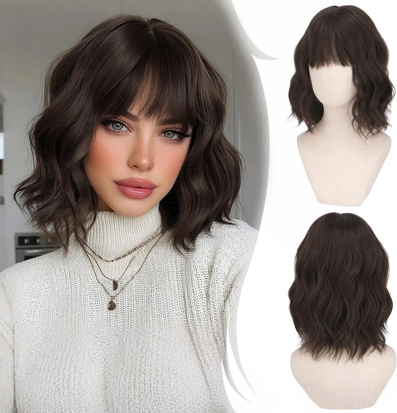 Short Wavy Bob Wig with Bangs