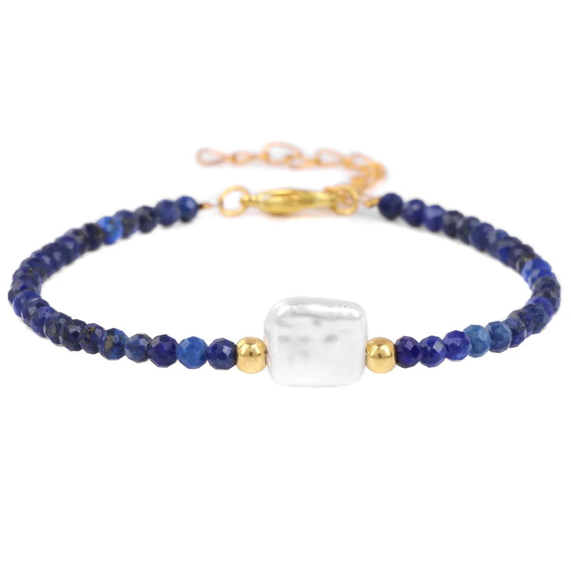 Natural Stone Bead Bracelet with Adjustable Lace-Up Closure