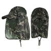 A camouflage sun hat with a wide brim and mesh lining shown in a folded state.