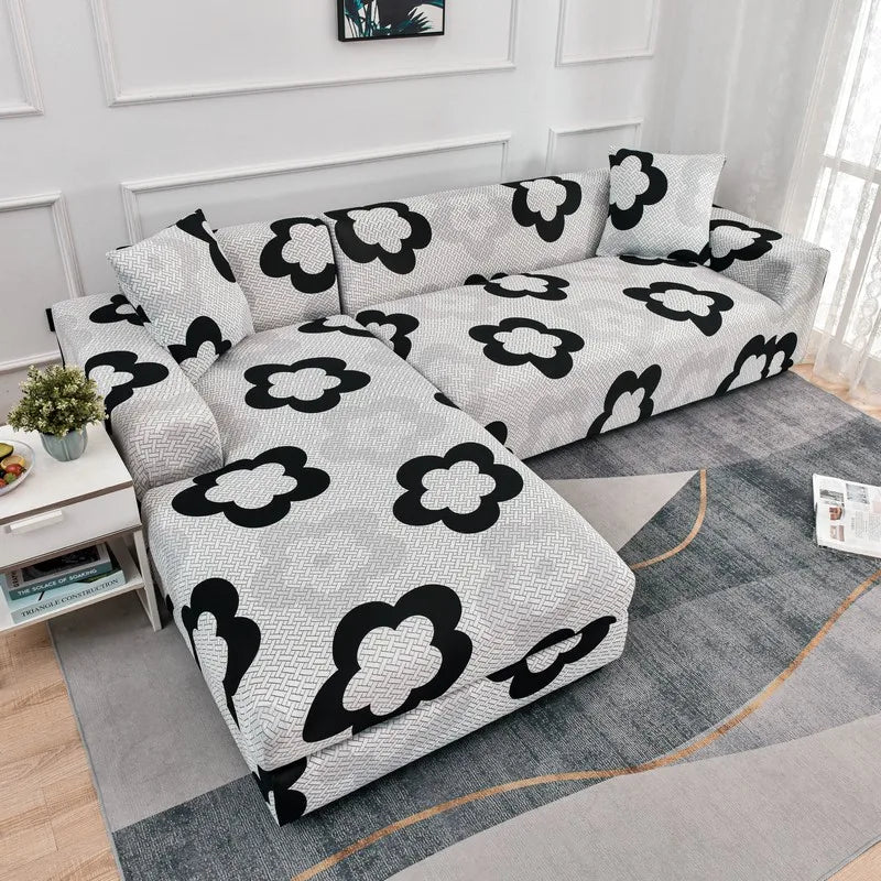 Printed L-Shape Sofa Cover with Elastic Edge