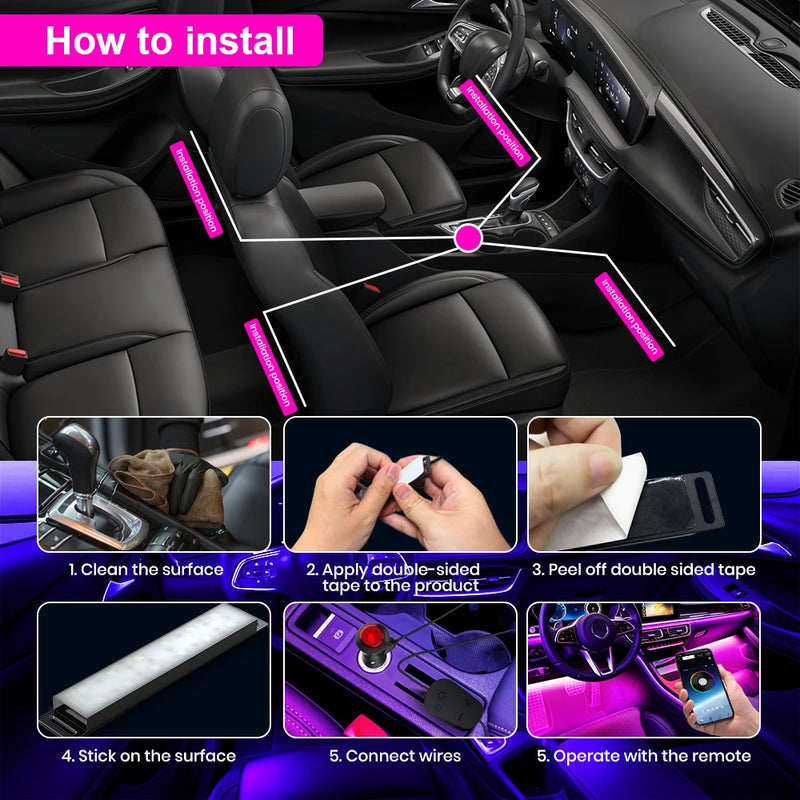 Smart Sync RGB Car Interior Light Bar with Music Mode
