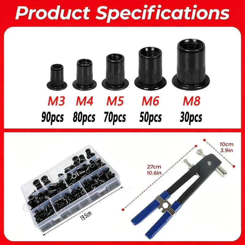 150-Piece Rivet Nut Kit with Gun and Mandrels