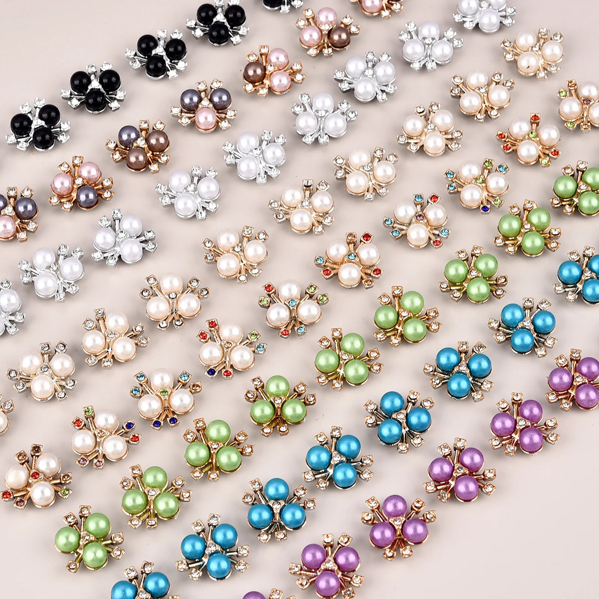 A collection of 20 pearlized resin flower beads in various colors and shades for DIY jewelry making