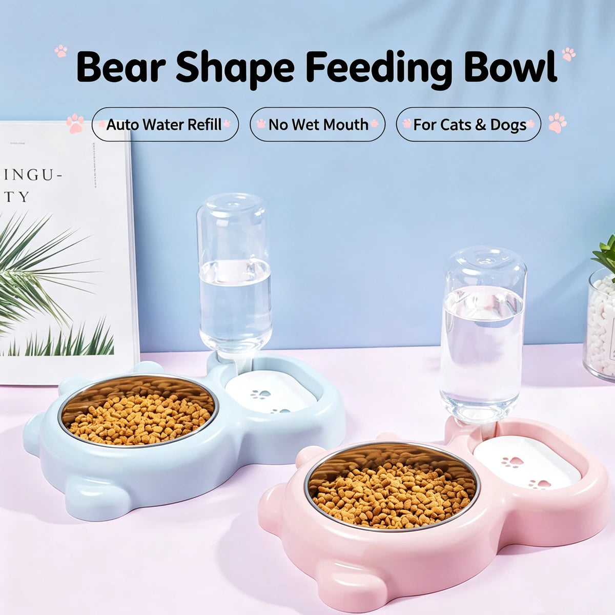 2-in-1 Pet Food and Water Bowl with Automatic Water Dispenser