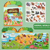 A colorful portable bubble sticker book featuring various zoo animals like elephants, giraffes, lions, and monkeys.