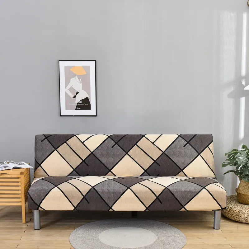 Stretchable Sofa Cover with Geometric Pattern for Futon Seats
