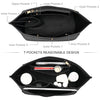 Black felt handbag organizer insert showing seven internal and external pockets for organization