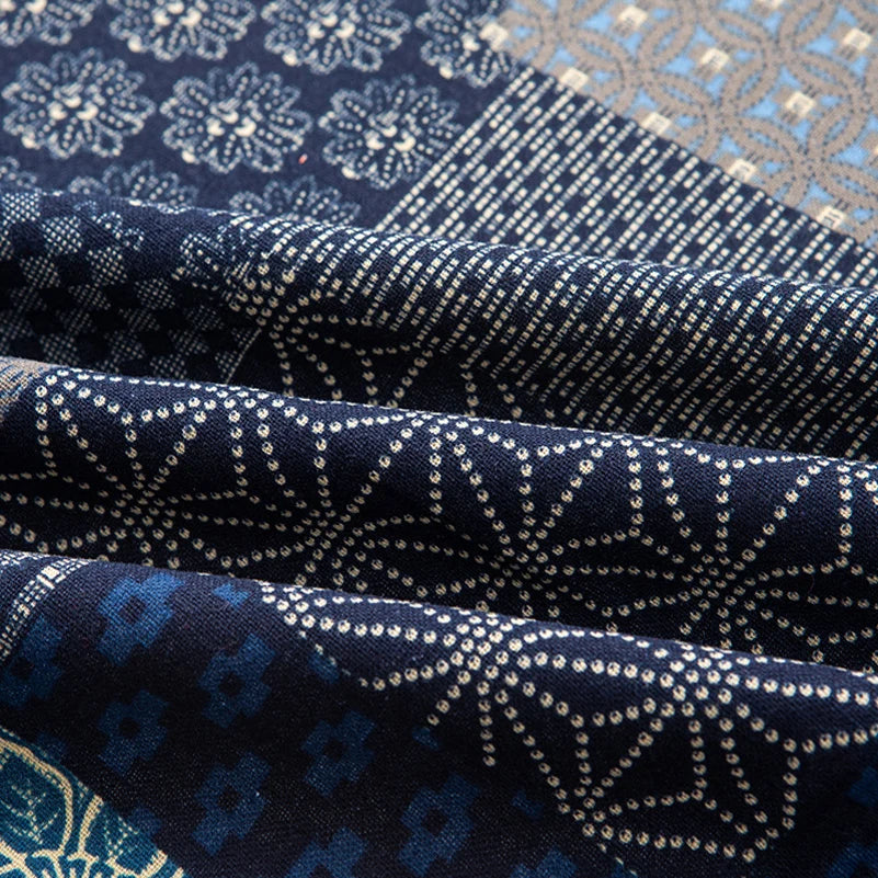 Bohemian Cotton Linen Fabric with Vintage Ethnic Print