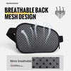 Black breathable mesh design of a sports fanny pack with adjustable straps and bottle holder