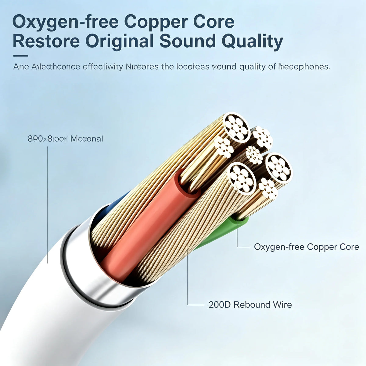 Close-up of a set of oxygen-free copper core earphones showing the wire and tips.