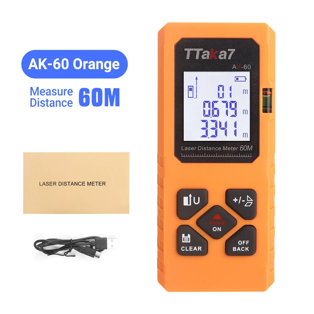 Orange TTaka7 laser distance meter device with display and battery