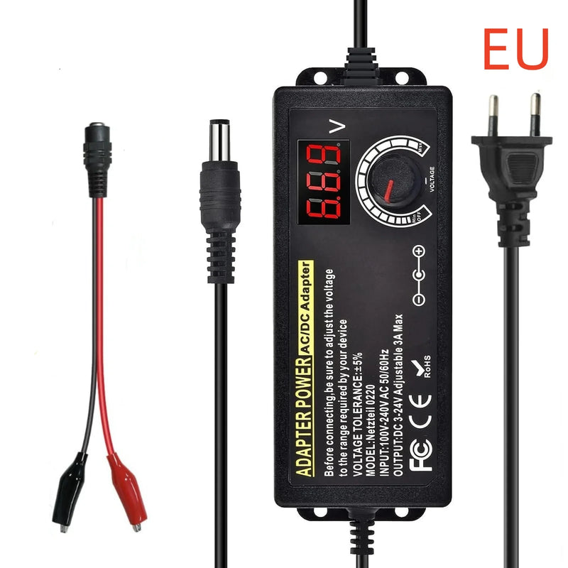 Adjustable AC to DC Power Supply Adapter (3V-24V, 3A)