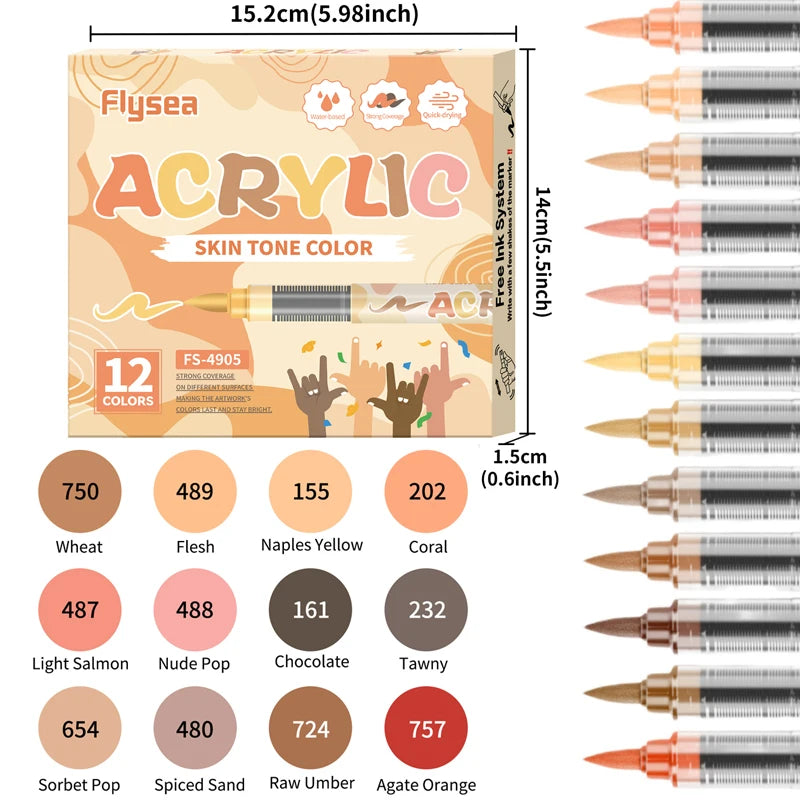 Skin Tone Acrylic Paint Markers, Soft Brush Tip for Portraits & Crafts