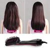 Before and after images of a hair styling tool used for drying and styling hair.