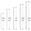 A set of five large eye sewing needles with varying lengths, shown next to measurement guides.