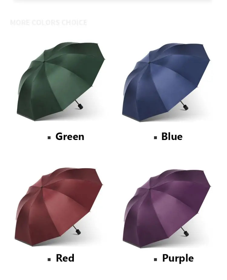 Four colors of extra-large windproof folding umbrellas: green, blue, red, and purple.