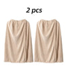 Two beige quick-dry wearable bathrobe towels displayed side by side.