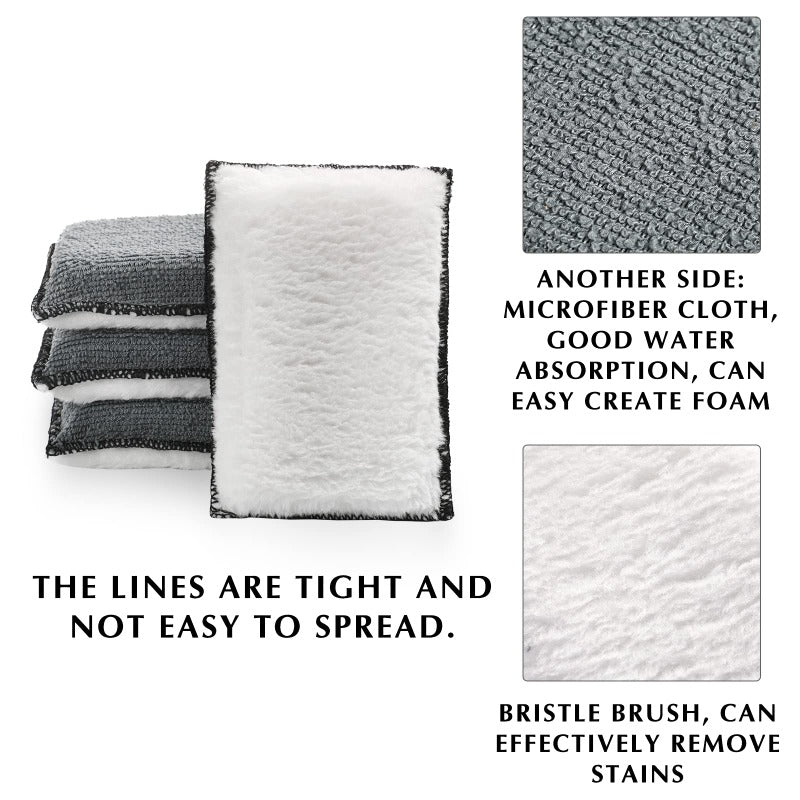 Dual-sided microfiber scrubbing sponge showing both the gray and white sides, highlighting its absorbent and stain-removing p