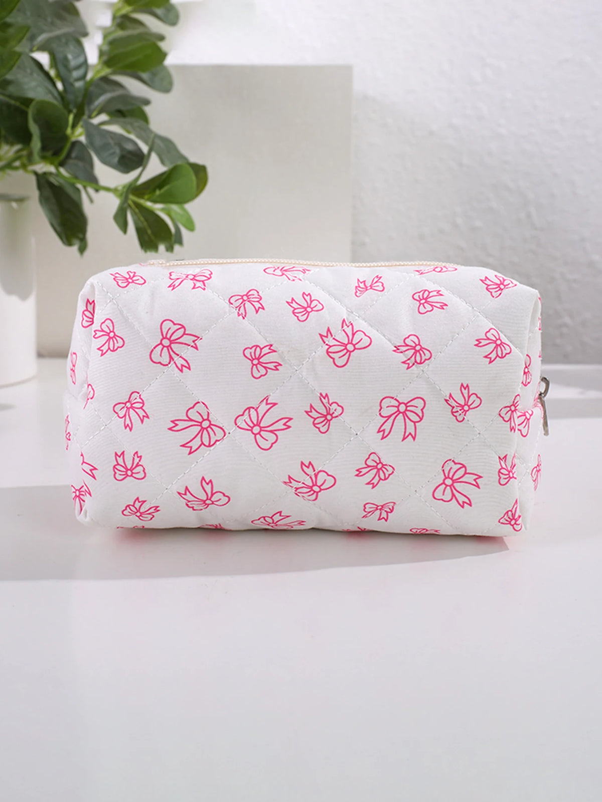Bowknot Print Makeup Bag - Large Capacity Travel Toiletry Organizer