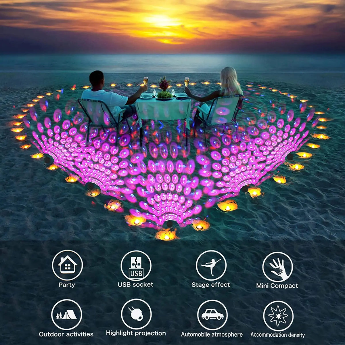 USB Music-Activated LED Projection Light with Flexible Neck
