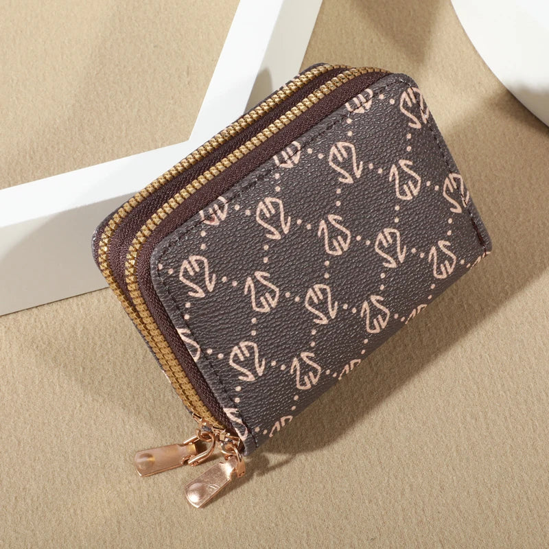 Vintage Zippered Card Holder Wallet with Coin Pocket