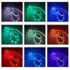 A multicolor RGB LED strip light is shown illuminating a dark surface, demonstrating its glow and color effects.