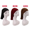 Three hair protection caps in black, red, and brown for curly braids and locs displayed on mannequins.