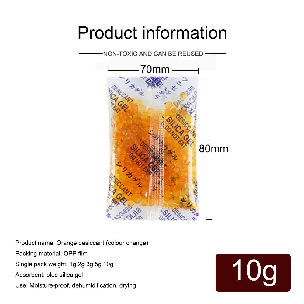 Orange desiccant silica gel moisture absorber sachets packaged in OPP film