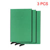 Three green slim metal RFID blocking card holders with a pop-up design