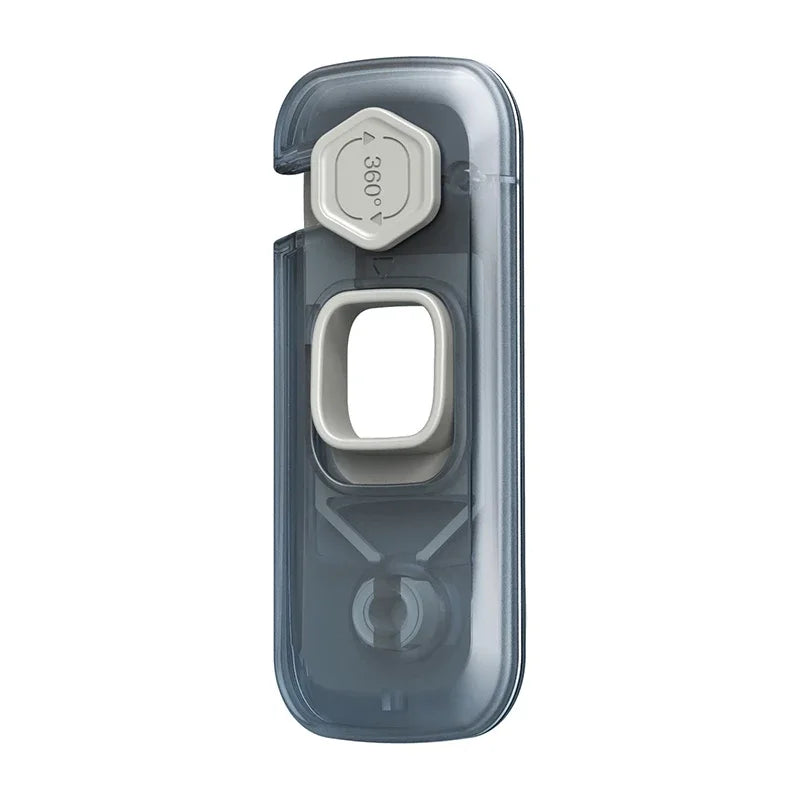 A clear plastic child safety cabinet with a round opening and a hexagonal 360 degree lock feature.